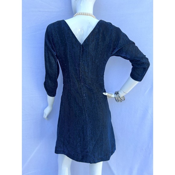 80’s Metallic Blue Threaded Sheath Dress - Picture 2 of 11